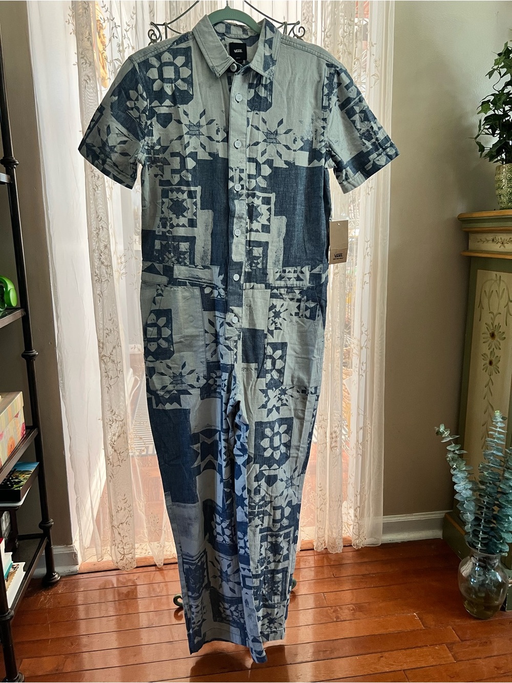Vans Blue Patchwork Short-Sleeve Jumpsuit